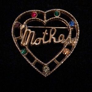 ✅ Mother Heart with Gemstones Gold Brooch Pin